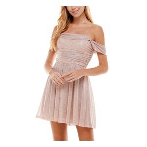 CITY STUDIO Womens Lined Cap Sleeve Off Shoulder Mini Prom Fit + Flare Dress
